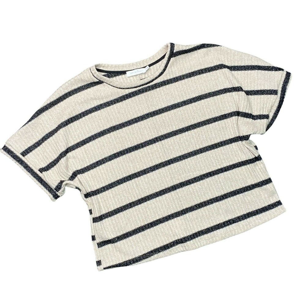 ALL IN FAVOR | sz XL Women's Beige/Black Striped Dolman Ribbed Knit Sweater